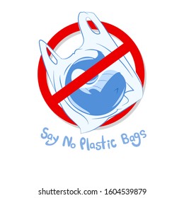 say no plastic bags flat design 