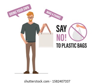 Say no to plastic bags. Pollution problem concept.