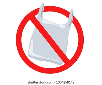 Say no to plastic bags poster. Disposable cellophane and polythene package prohibition sign. Pollution problem concept. Vector illustration