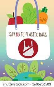 Say no to plastic bags and Save the world template flat vector illustration