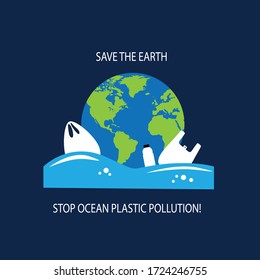 Say no to plastic bags. Save The Earth. Flat vector illustration. Go green concept. Go to zero waste. 