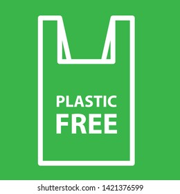 Say no to plastic bags. Simple design. Line vector. Isolate on green background.