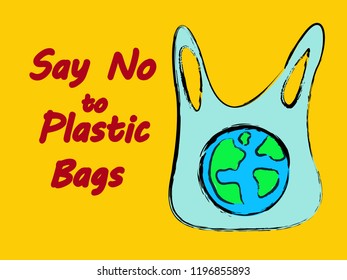 say no to plastic bags. stop plastic pollution concept. vector illustration.