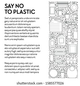 Diga no a la pancarta de plástico con iconos lineales de un solo uso