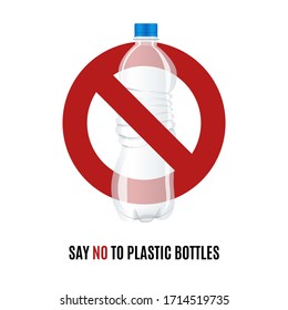 Say no plastic bottles banner. Realistic vector illustration