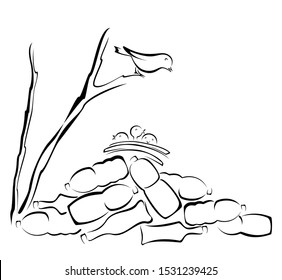 Say no to plastic bottles. 
Bird and chicks in a nest on a heap of bottles. Pollution problem concept. EPS10 vector illustration.