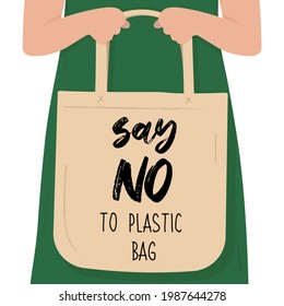 Nein zu Plastik, wählen Sie Eco-Beutel Konzept.Plastic Bag Free Day. Weltumwelttag. Rettet die Erde, geh grün. Vektorgrafik.