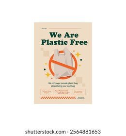 Say No to plastic, choose reusable bags to prevent pollution, flyer poster. 3 of July, World Plastic bag free day concept, vector banner. People shopping with cloth or paper bags. Eco lifestyle.