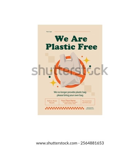 Say No to plastic, choose reusable bags to prevent pollution, flyer poster. 3 of July, World Plastic bag free day concept, vector banner. People shopping with cloth or paper bags. Eco lifestyle.