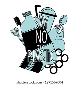 Say no to plastic concept. Environment protection poster. Vector illustrator. Eps 10.