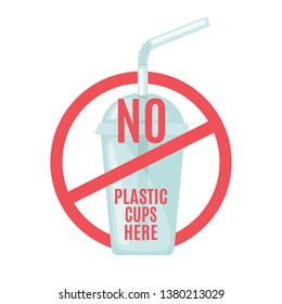 Say no to plastic cup icon in flat style isolated on white background. Pollution problem concept. Vector illustration.