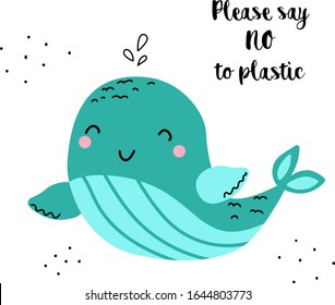 Say no to plastic. Ecological illustration. Problem plastic pollution. Please say No to plastic concept banner. Stop water pollution isolated vector illustration. Planet protection t shirt print idea.