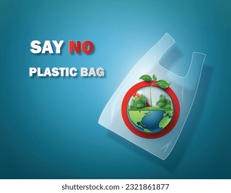 say no to plastic,   environment and recycle concept. Eco friendly waste reuse. vector illustration in paper art style