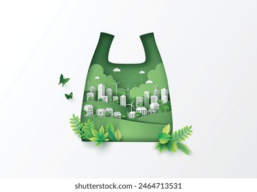 say no to plastic,   environment and recycle concept. Eco friendly waste reuse. vector illustration in paper art style