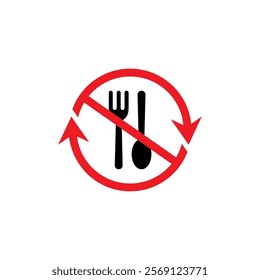 Say no to plastic fork and spoon red prohibition sign. Save environment and ecology of earth.