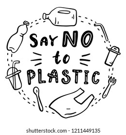 Say no to plastic.  Motivational phrase. Vector illustration with lettering. 