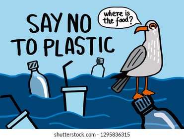 Say no to plastic. Motivational phrase. Vector illustration with lettering.