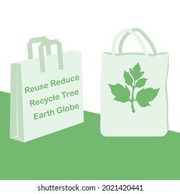 Say no to plastic. Paper bag and Cotton bag, eco-friendly fabric. Eco-friendly tote bag. Reusable shopping bag.