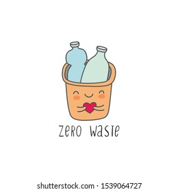 Say no to plastic. Recycling and ecology vector kawaii print. Save our planet