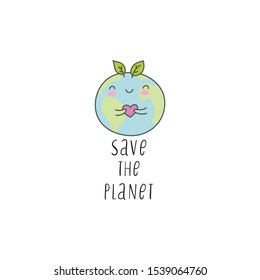 Say no to plastic. Recycling and ecology vector kawaii print. Save our planet