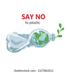 Say no to plastic, recycling, zero waste, planet in a bottle, the globe, the earth is in danger life, vector ecology, vector illustration, background, stop pollution