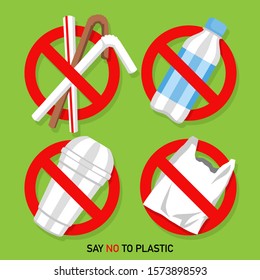 Say no plastic signal, set of plastic sign, stop plastic pollution.