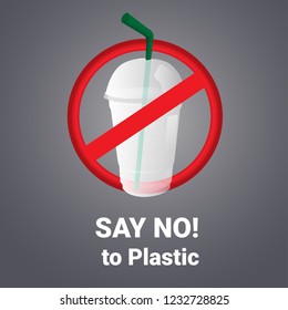 Say no to plastic. Stop plastic pollution on sea, plastic pollution, the refusal of disposable plastic drinking straws, vector illustration.