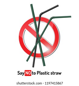 Say no to plastic straws. Stop plastic pollution on sea, plastic pollution, the refusal of disposable plastic drinking straws, vector illustration.