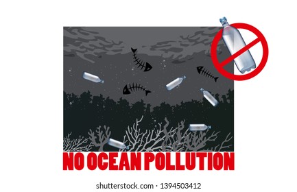 Say no to plastic Tail of a whale ocean    ecology banner poster Vector