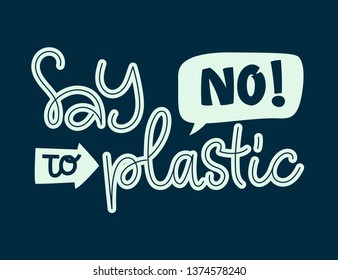 Say No to Plastic text - Eco friendly monochrome hand draw isolated lettering phrase for card, stickers, prints, textile design.