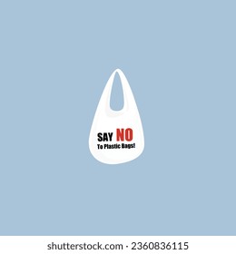 say no to plastic text on white plastic bag sign vector image. No plastic.Cartoon styled images with text calling for stop using disposable polythene package. Vector illustration.
