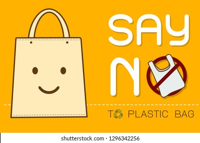 Say no to plastic, use cloth bags, World environment day, cute cartoon style concept. Green Ecology Earth Vector illustration