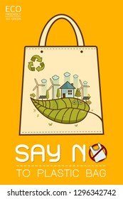 Say no to plastic, use cloth bags, World environment day, cute cartoon style concept. Green Ecology Earth Vector illustration.