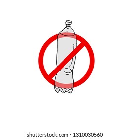 Say no to plasticbottle. Plastic bottles in the deny sign isolated on white background. Stop trashing our Earth. World Environment Day vector illustration. Campaign to reduce the use of plastic bottle