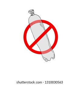 Say no to plasticbottle. Plastic bottles in the deny sign isolated on white background. Stop trashing our Earth. World Environment Day vector illustration. Campaign to reduce the use of plastic bottle