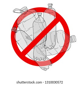 Say no to plasticbottle. Plastic bottles in the deny sign isolated on white background. Stop trashing our Earth. World Environment Day vector illustration. Campaign to reduce the use of plastic bottle