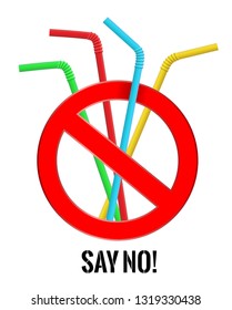 Say no! protest against plastic garbage. Vector illustration. Red barring sign.Vector illustration.