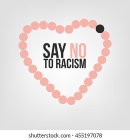 Say no to racism. Concept of the black person among white persons with demonstration of love as a heart shape