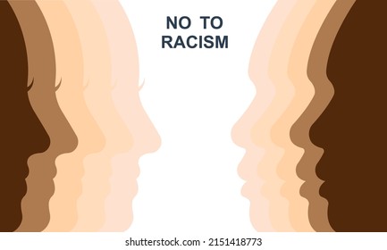 Say No To Racism. Vector Background With No Racial Discrimination. Man And Woman With Different Skin Tones. Stop Racism.