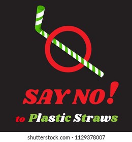 say no refusal of disposable plastic drinking straw, stop sign on white background, ban plastic drinking straw, stock vector illustration