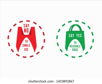 Say no to Single use plastic bags! Global warming pollution effect concept. Flat vector icon design. Keep our oceans clean from microplastic.