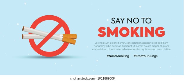 Say no to smoking Facebook cover banner on cyan background. no smoking awareness campaign. ban on cigarette. smoking ban. No Cigarette Allowed