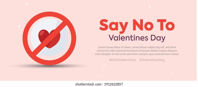 Say No To Valentine Day. No Valentine Day Cover With Ban On Heart Shape. Say No To Valentine Day Cover In Light Pink Color.  