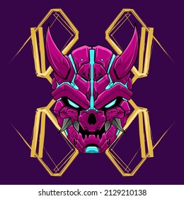 Say a old demon. This a vector illustration, design of Asian mask.artwork traditional culture. 