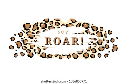 Say Roar Tiger Skin Tracery Background. Yellow Panther Spots With Black Cheetah Camouflage Outlines In White Color Leopard Vector Scheme.