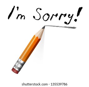 Say sorry with a text message on paper and pencil