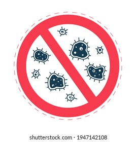 Say stop to viruses sign, corona, bacteria, infections, fungi and infections. Antivirus shield. Vector illustration in cartoon flat style