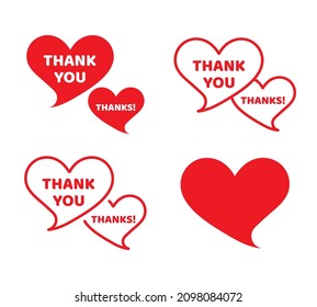 Say thank you, thank you. Heart shaped dialogue bubble with words. Vector illustration, flat minimal design, isolated on white background, eps 10.