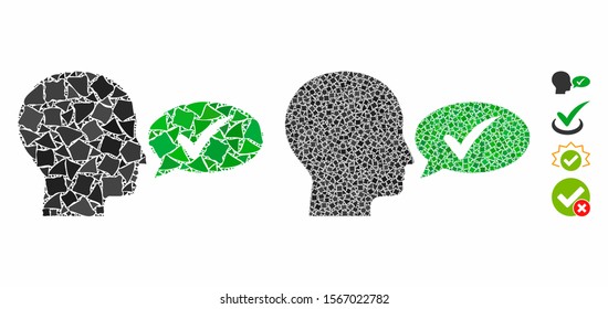 Say yes composition of unequal items in various sizes and shades, based on say yes icon. Vector unequal dots are combined into composition. Say yes icons collage with dotted pattern.