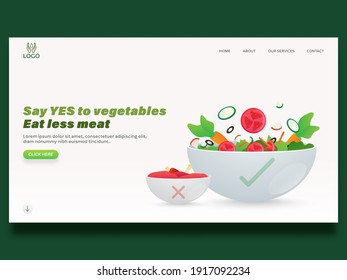 Say Yes To Vegetables Eat Less Meat Based Landing Page Design In White Color.